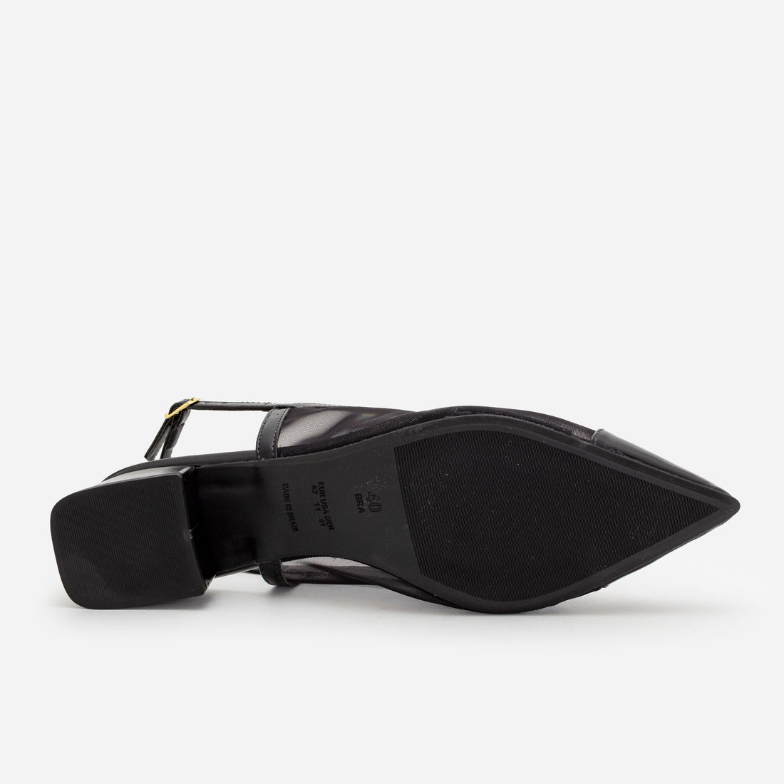 Slingback em Tela com Salto Baixo Preto Slingback em Tela com Salto Baixo Preto
