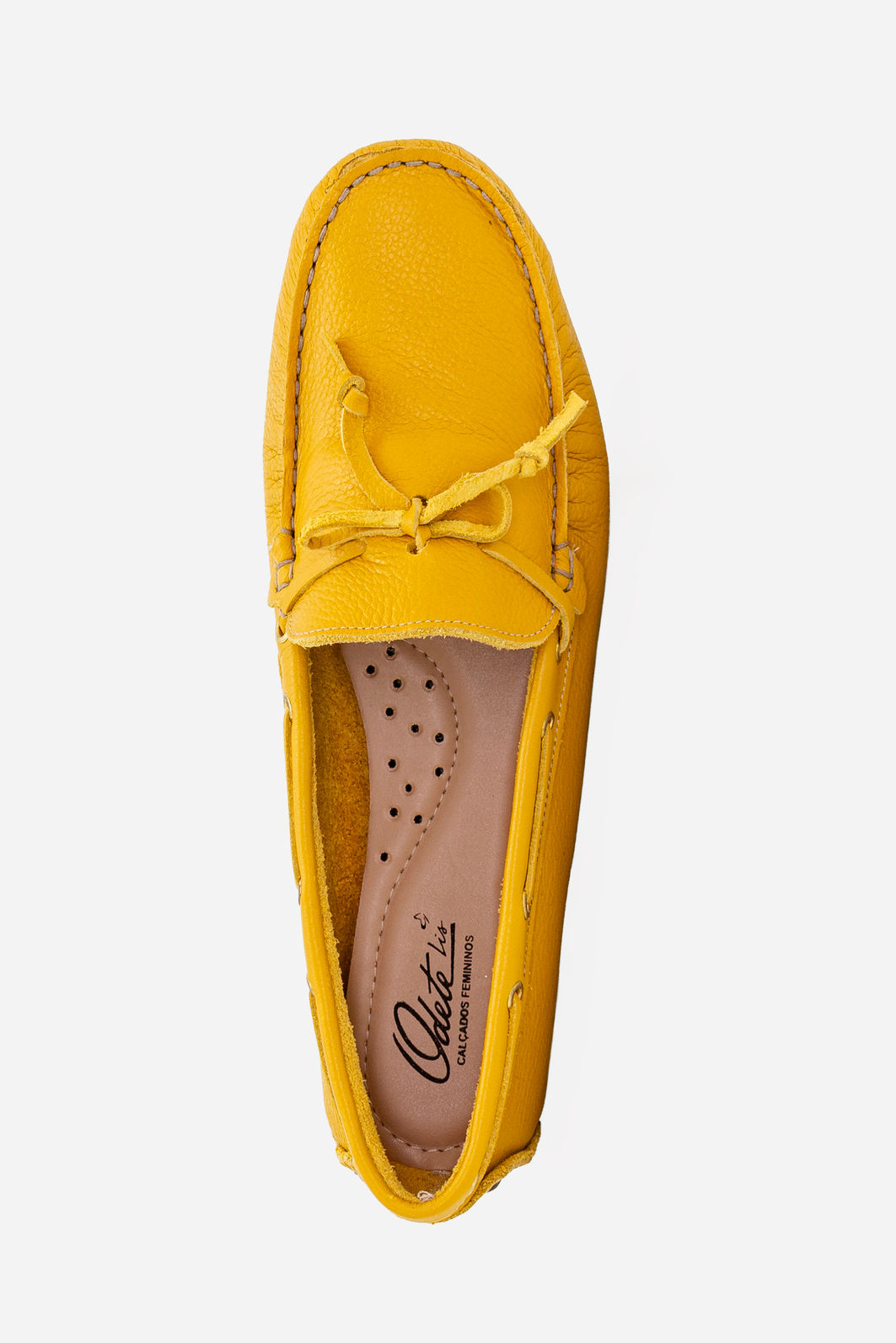Mocassim em Couro com Lacinho Amarelo Mocassim em Couro com Lacinho Amarelo