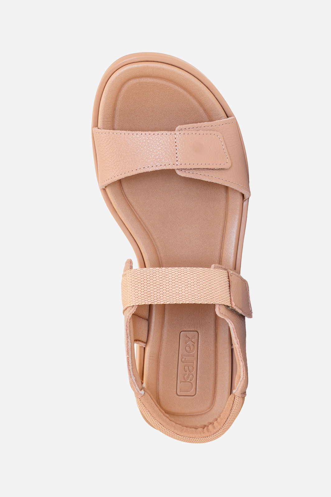 Rasteira com Velcro em Couro Usaflex Amêndoa Rasteira com Velcro em Couro Usaflex Amêndoa