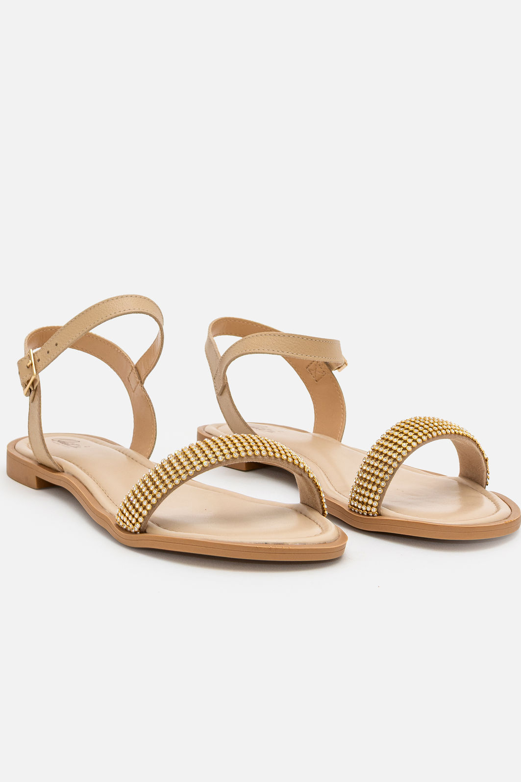 Rasteira com Tira de Brilho Amêndoa