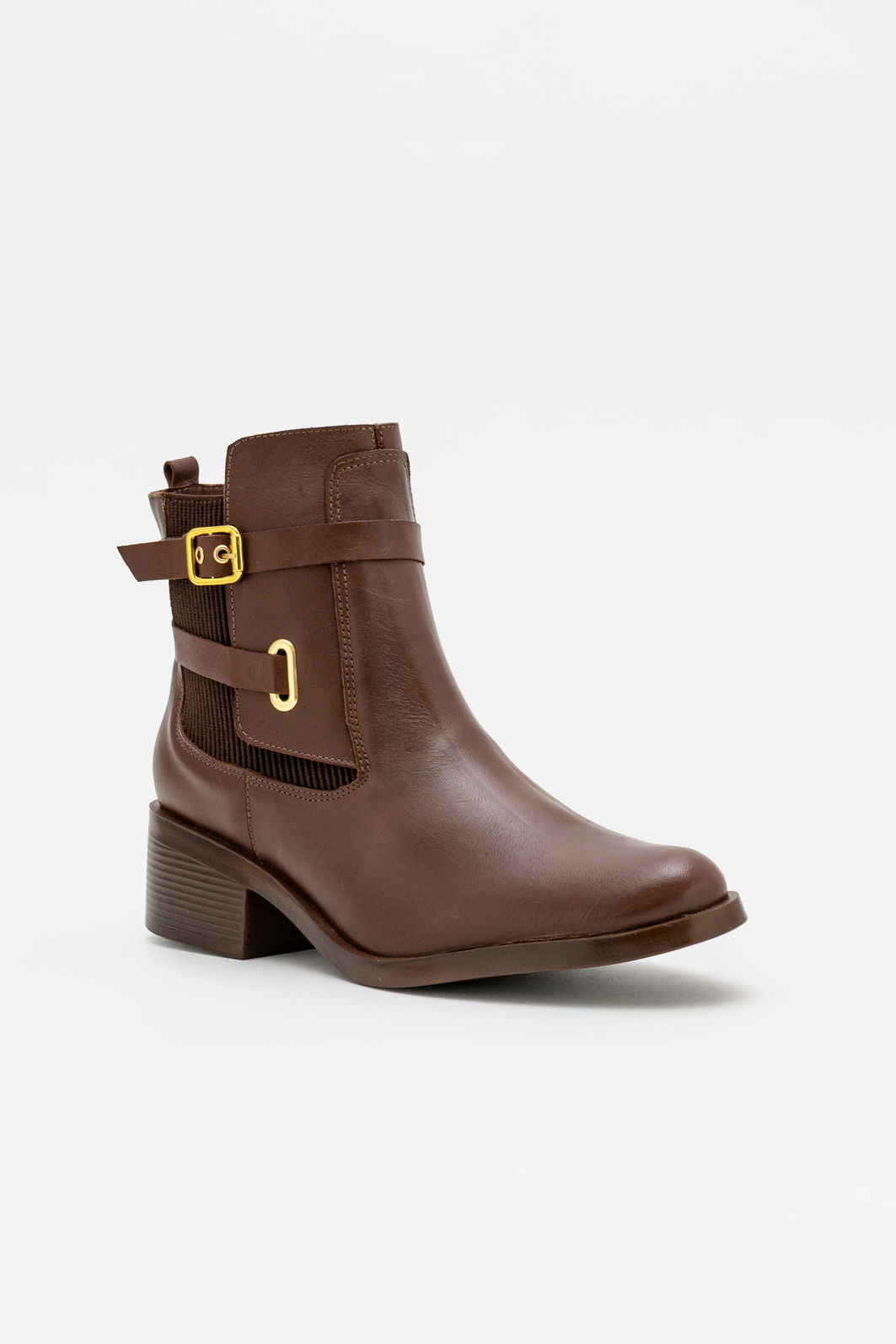 Bota em Couro com Fivelas e Salto Bloco Marrom Bota em Couro com Fivelas e Salto Bloco Marrom