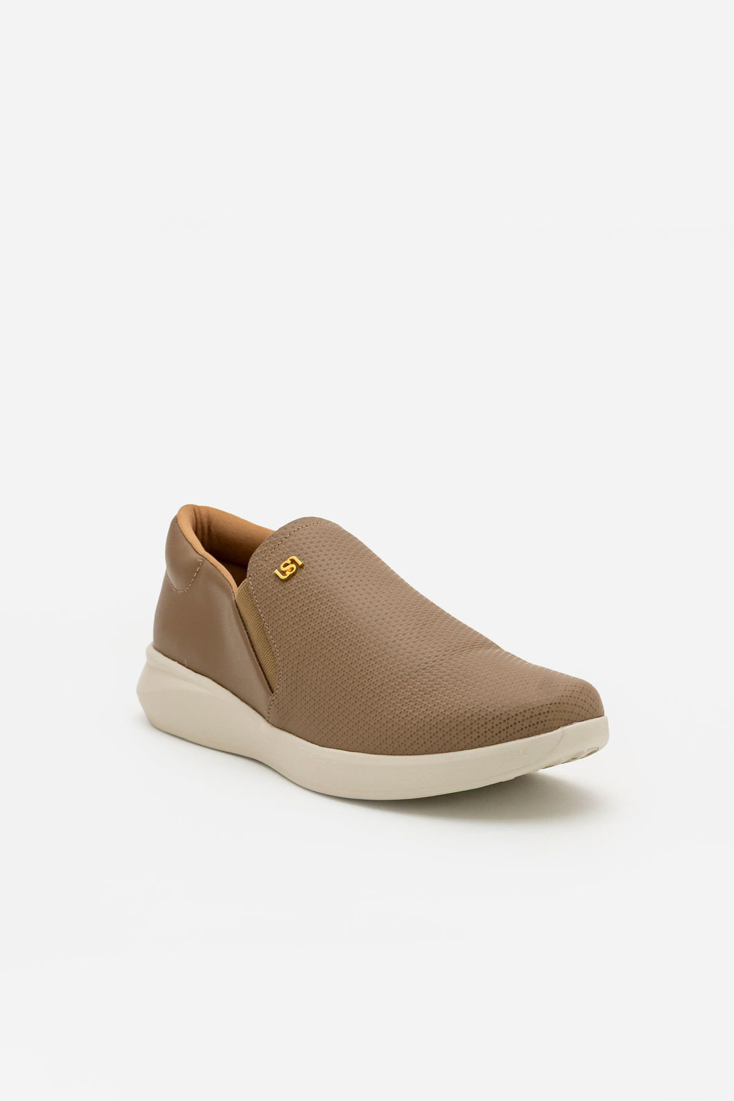 Tênis Slip On em Couro Usaflex Amêndoa Tênis Slip On em Couro Usaflex Amêndoa