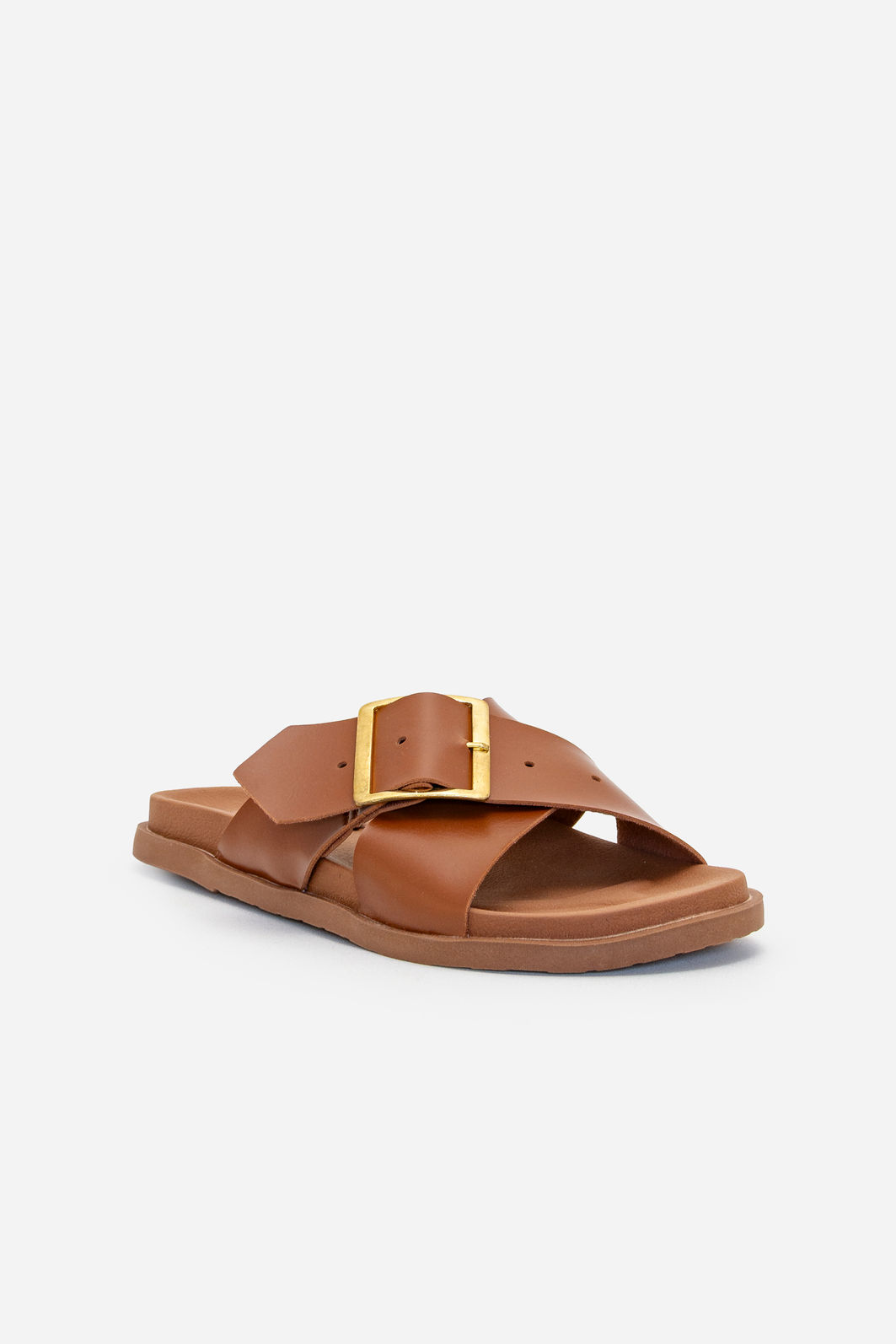Papete com Tiras Cruzadas e Maxi Fivela Caramelo Papete com Tiras Cruzadas e Maxi Fivela Caramelo