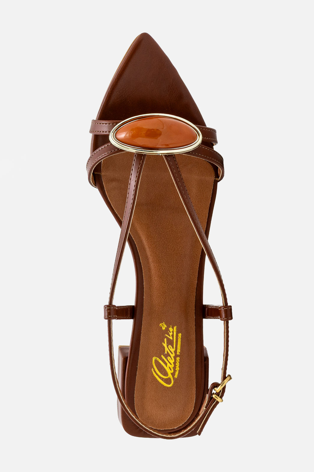 Sandália com Pedra e Bico Folha Tostado Sandália com Pedra e Bico Folha Tostado