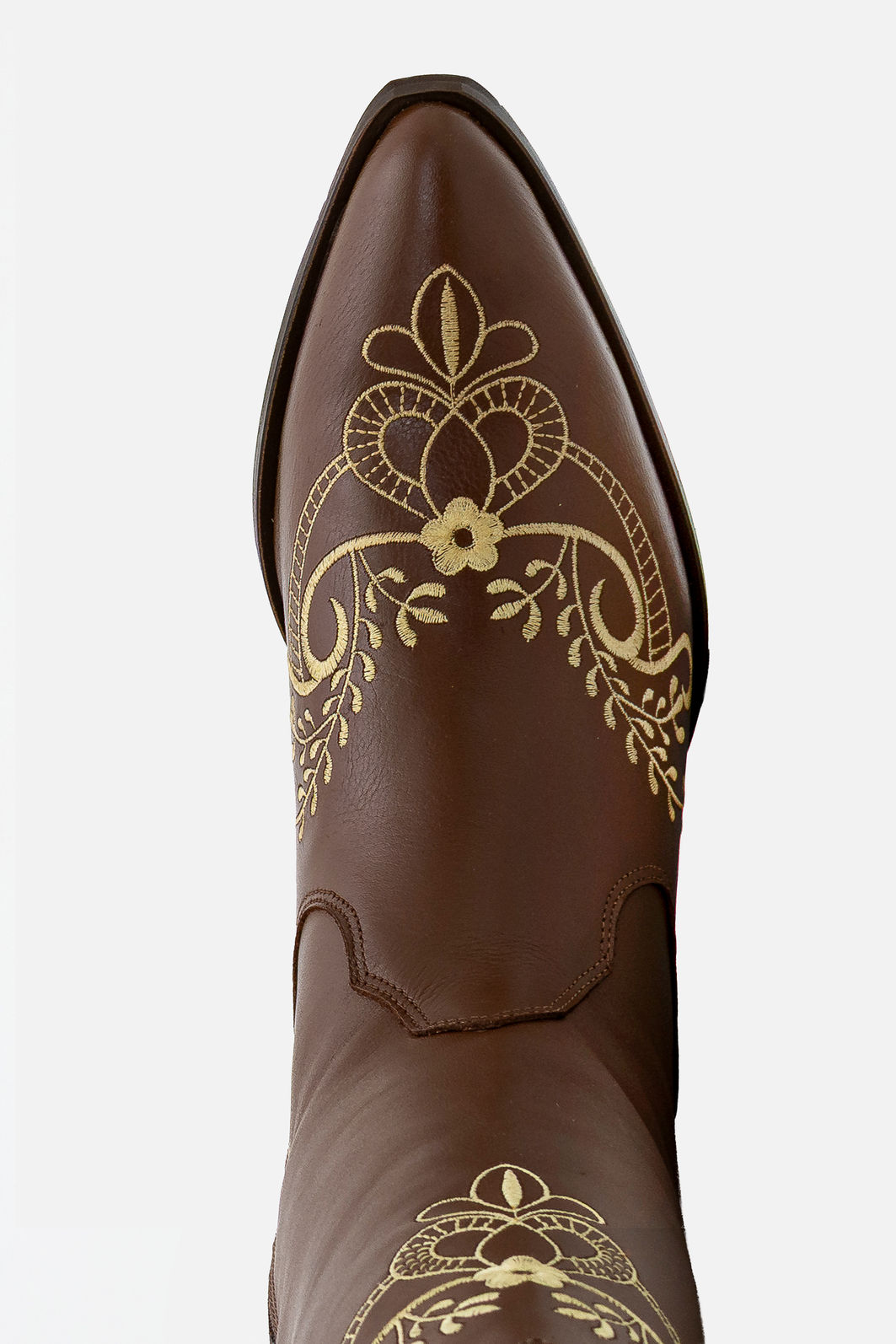 Bota Western em Couro com Bordados Tostado