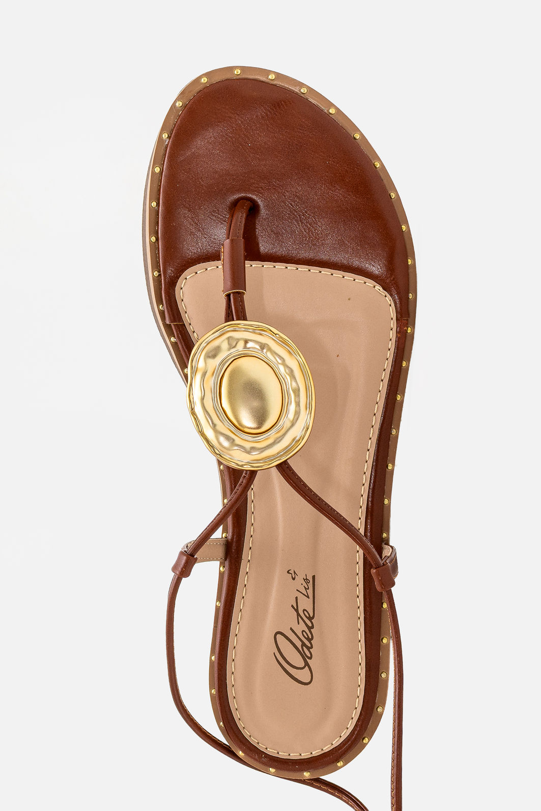 Rasteira com Enfeite Metálico e Amarração Tostado Rasteira com Enfeite Metálico e Amarração Tostado