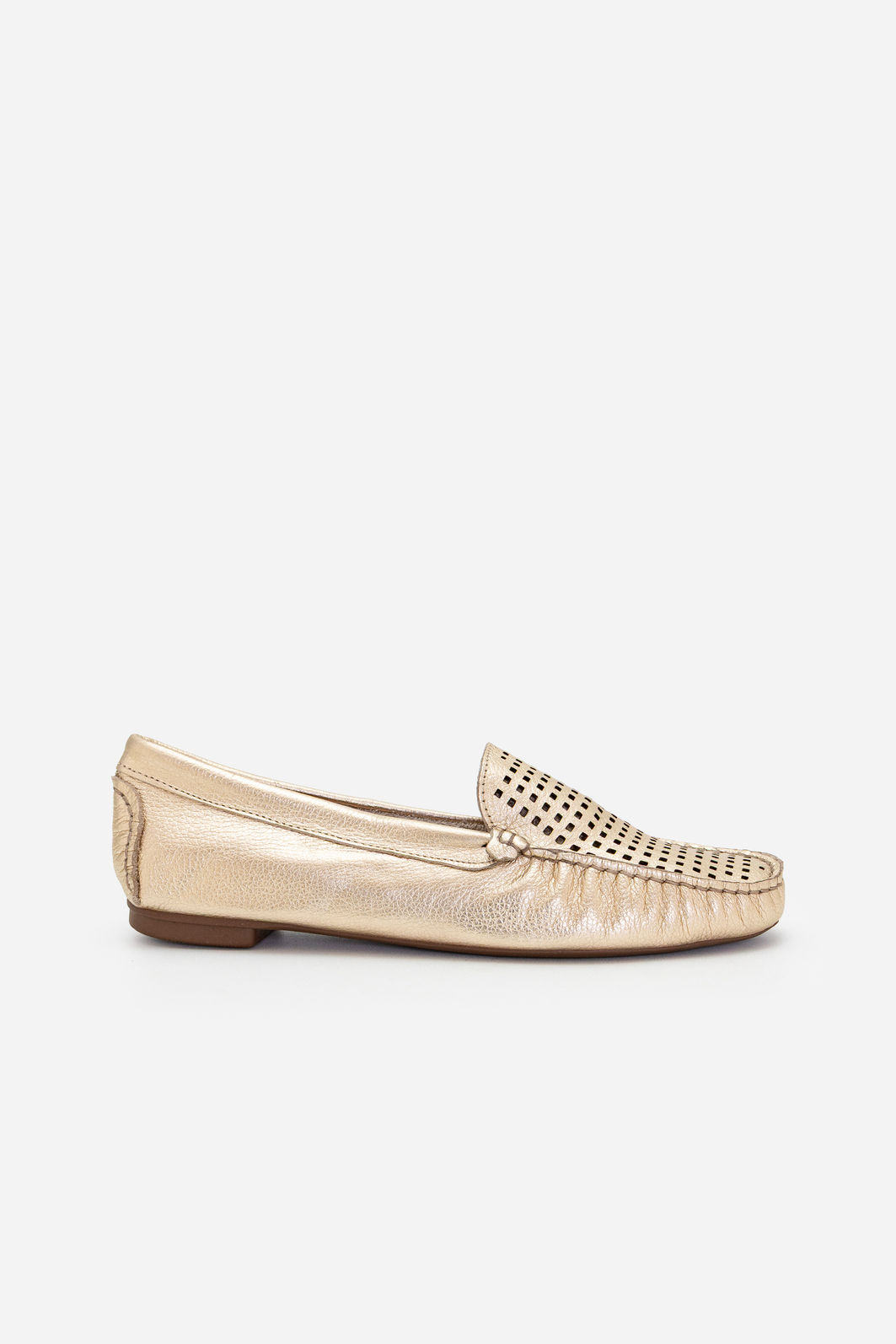 Mocassim em Couro com Recortes Muito Macio Champagne Mocassim em Couro com Recortes Muito Macio Champagne