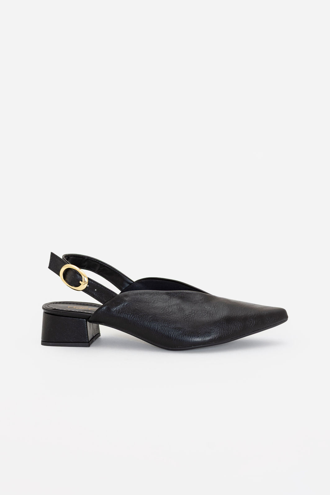 Slingback com Decote e Salto Baixo Preto Slingback com Decote e Salto Baixo Preto