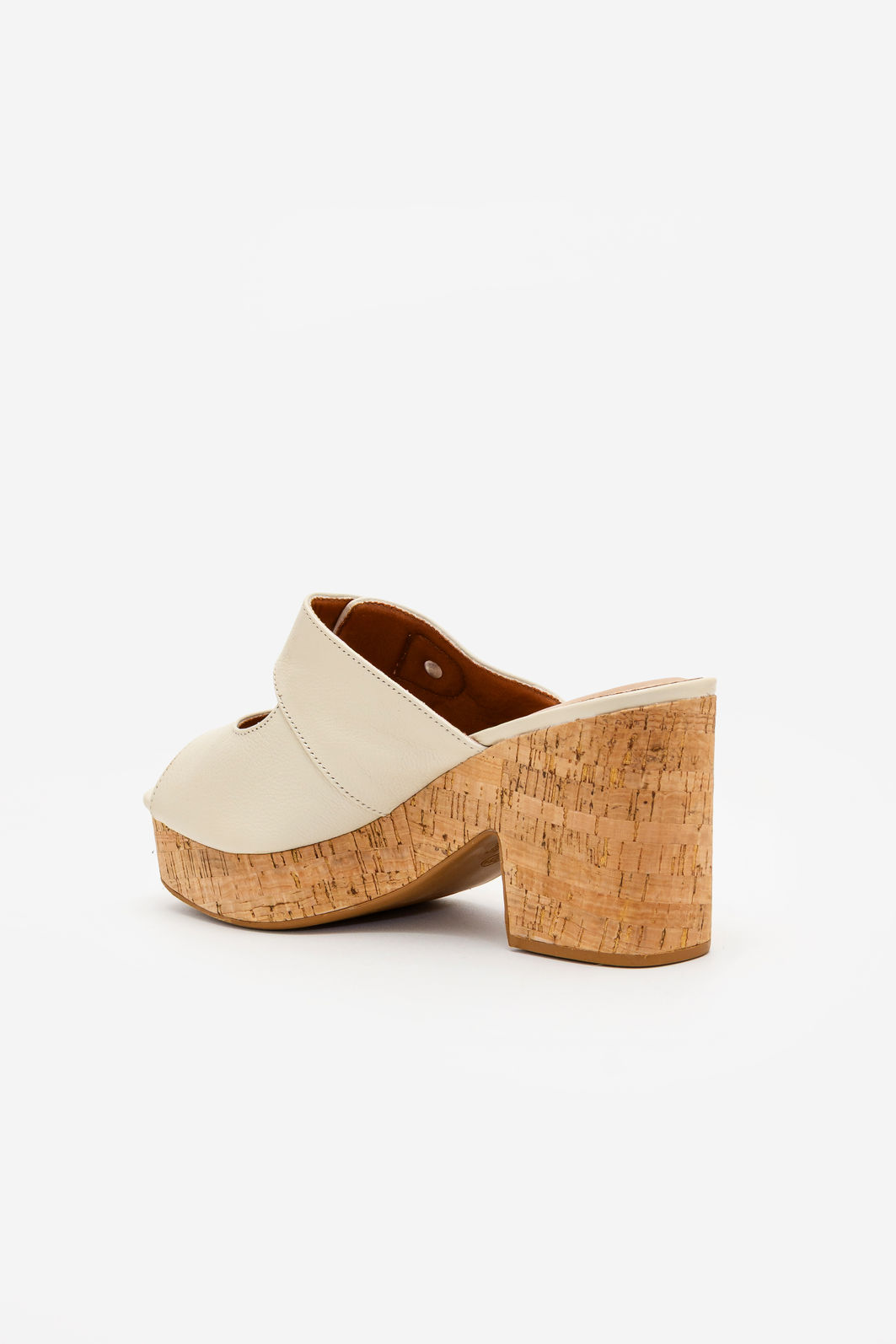 Mule em Couro com Salto de Cortiça Natural Off White