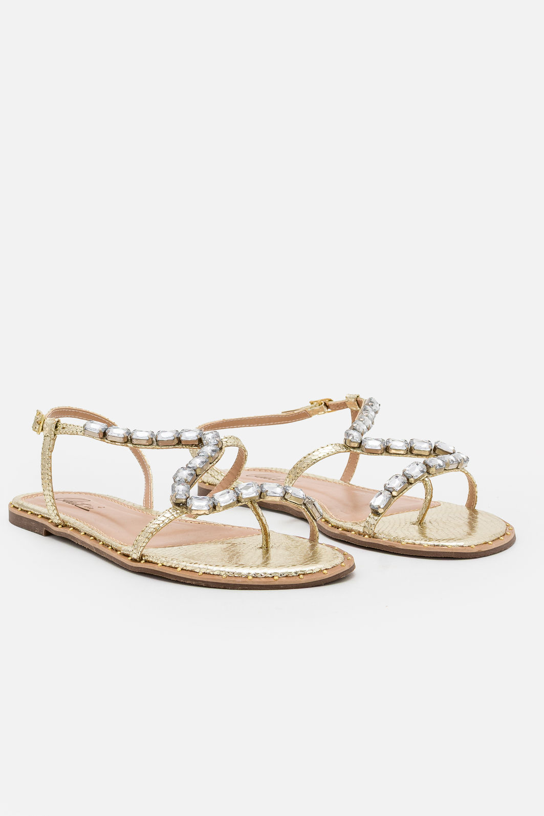 Rasteira com Maxi Pedras Champagne Rasteira com Maxi Pedras Champagne