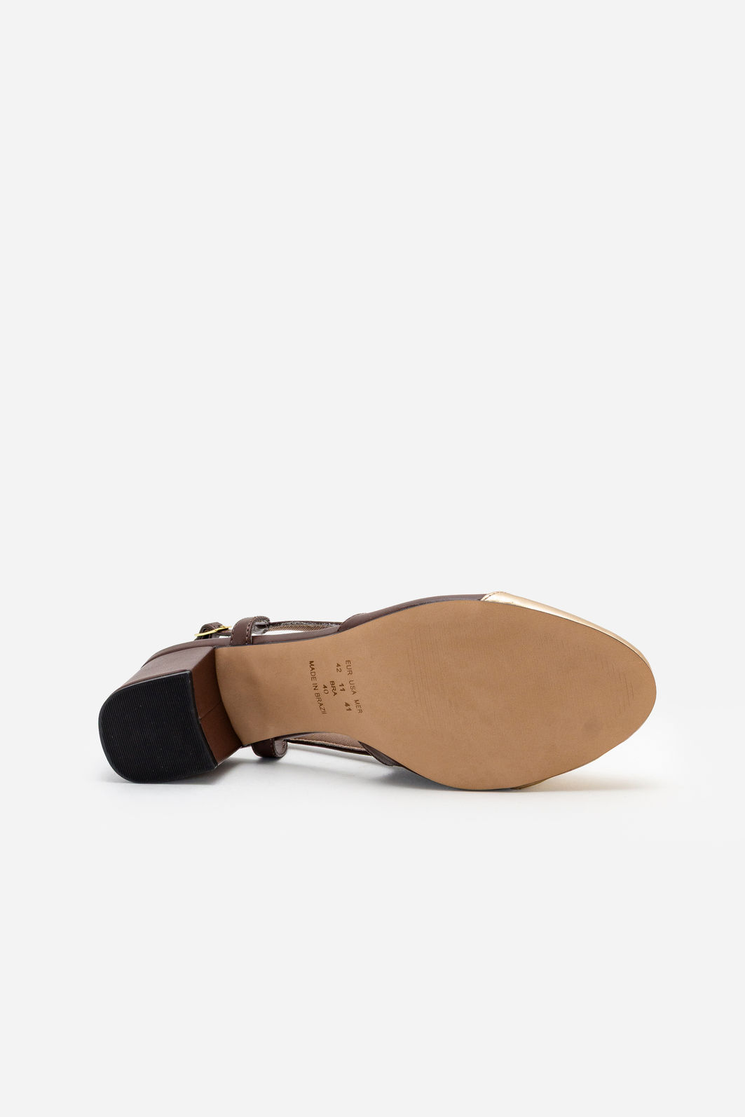 Slingback com Biqueira Ouro e Salto Bloco Marrom Slingback com Biqueira Ouro e Salto Bloco Marrom