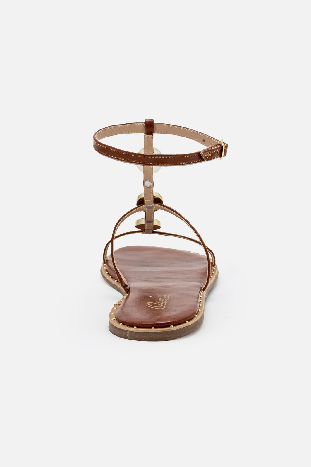 Rasteira Delicada com Pedras Tostado Rasteira Delicada com Pedras Tostado