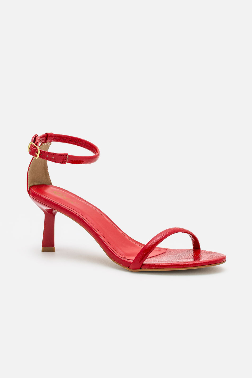 Sandália Delicada com Tira Fina com Salto Geométrico Vermelho Sandália Delicada com Tira Fina com Salto Geométrico Vermelho