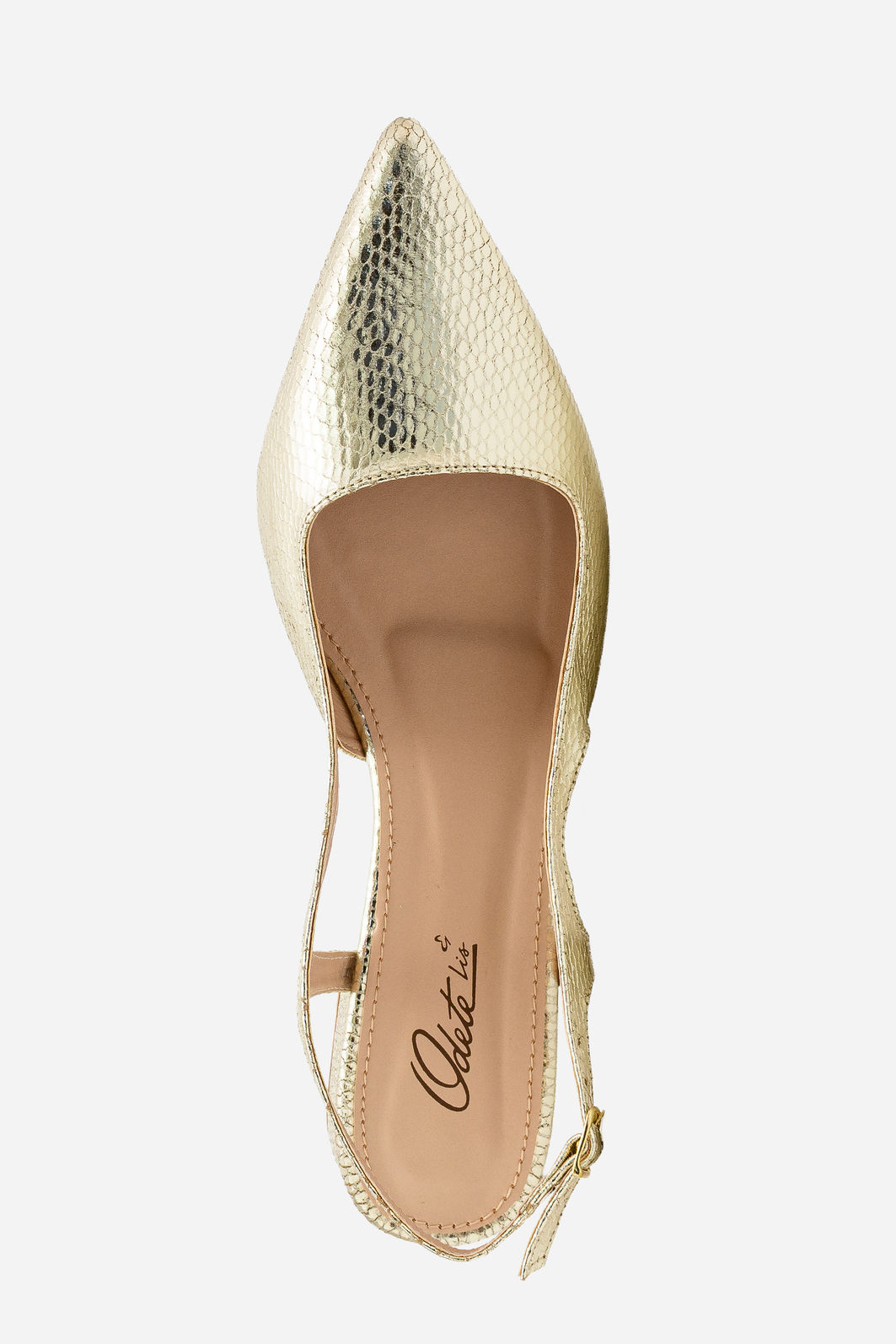 Slingback Texturizado com Salto Baixo Champagne Slingback Texturizado com Salto Baixo Champagne