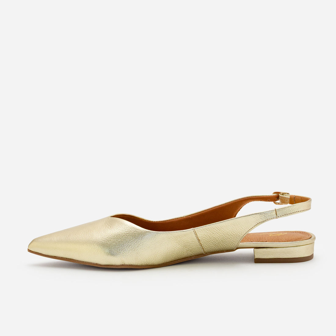 Slingback em Couro Champagne Slingback em Couro Champagne