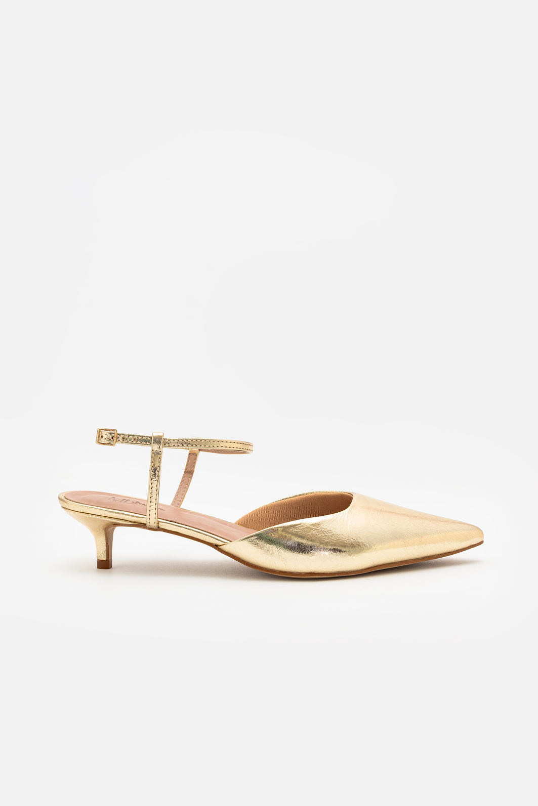 Slingback Elegante em Couro com Salto Fino Ouro Slingback Elegante em Couro com Salto Fino Ouro