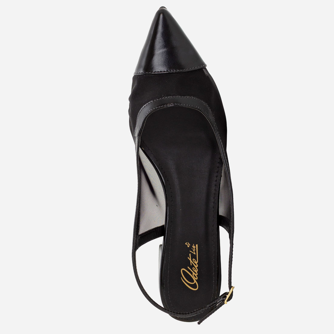 Slingback em Tela com Salto Baixo Preto Slingback em Tela com Salto Baixo Preto