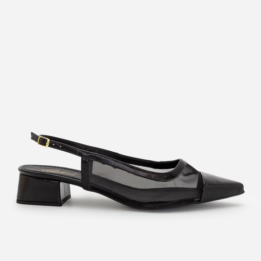 Slingback em Tela com Salto Baixo Preto Slingback em Tela com Salto Baixo Preto