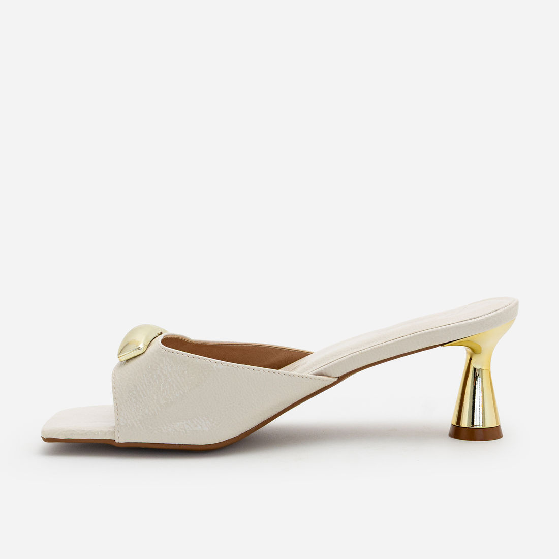 Mule com Enfeite e Salto Cromado Off White Mule com Enfeite e Salto Cromado Off White