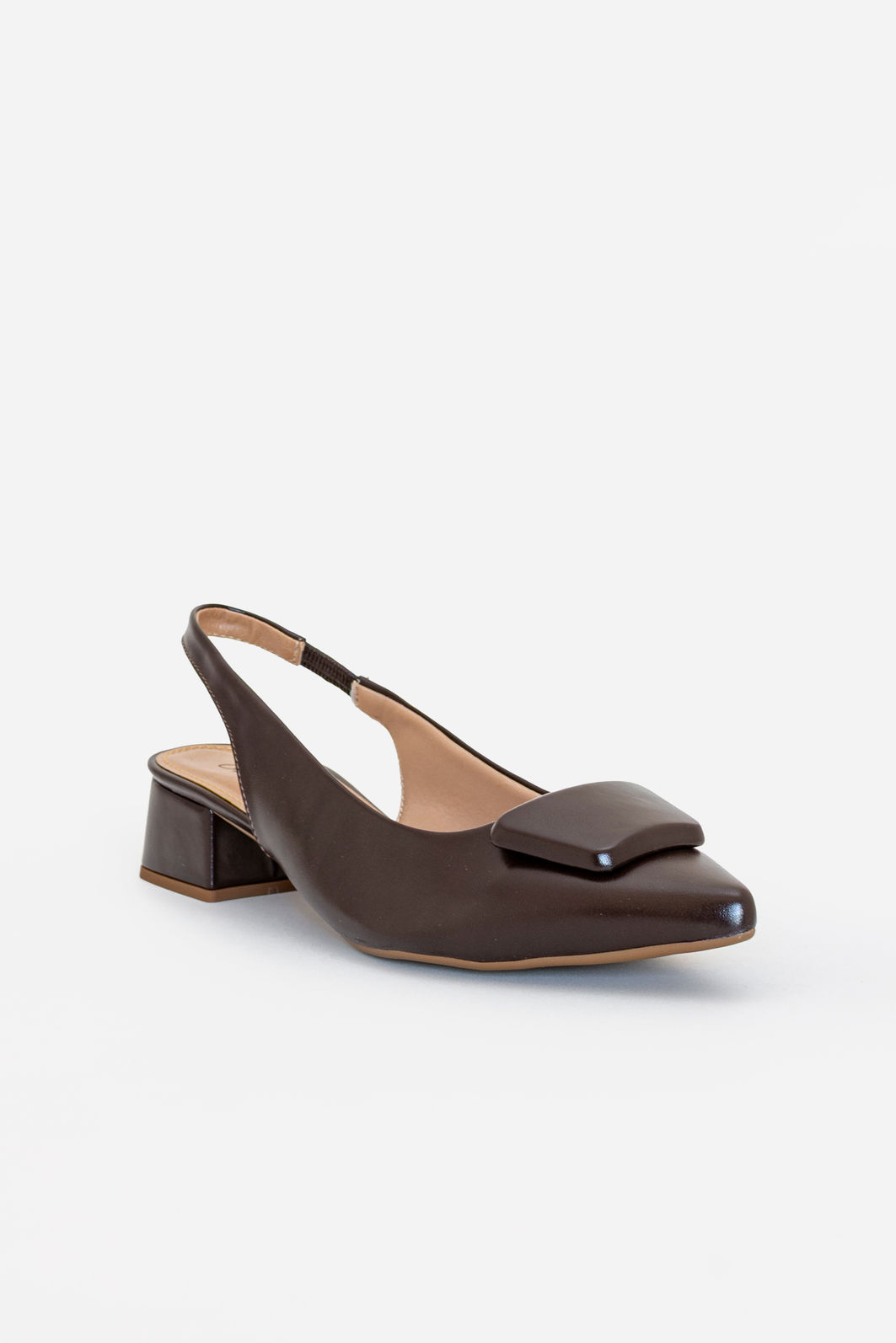 Slingback com Enfeite e Salto Baixo Marrom Slingback com Enfeite e Salto Baixo Marrom