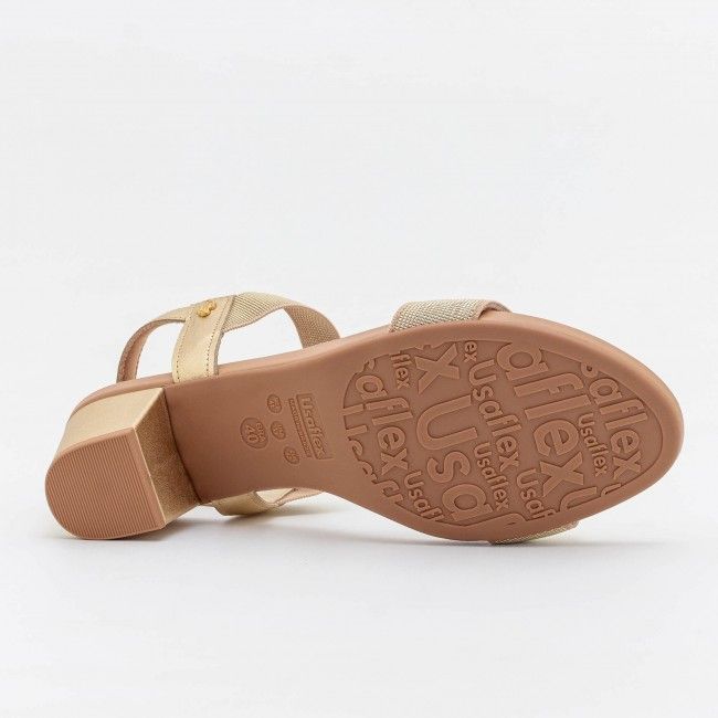 Sandália Usaflex Confortável com Salto Bloco Ouro