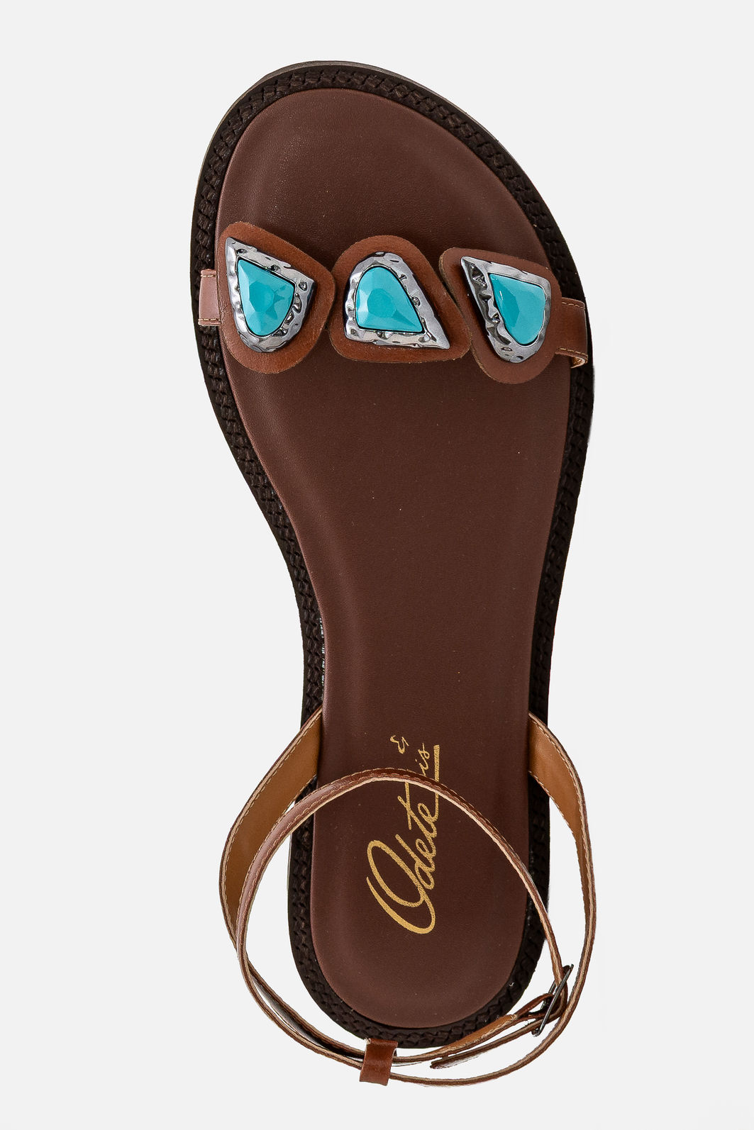 Rasteira em Couro com Enfeites Orgânicos Tostado