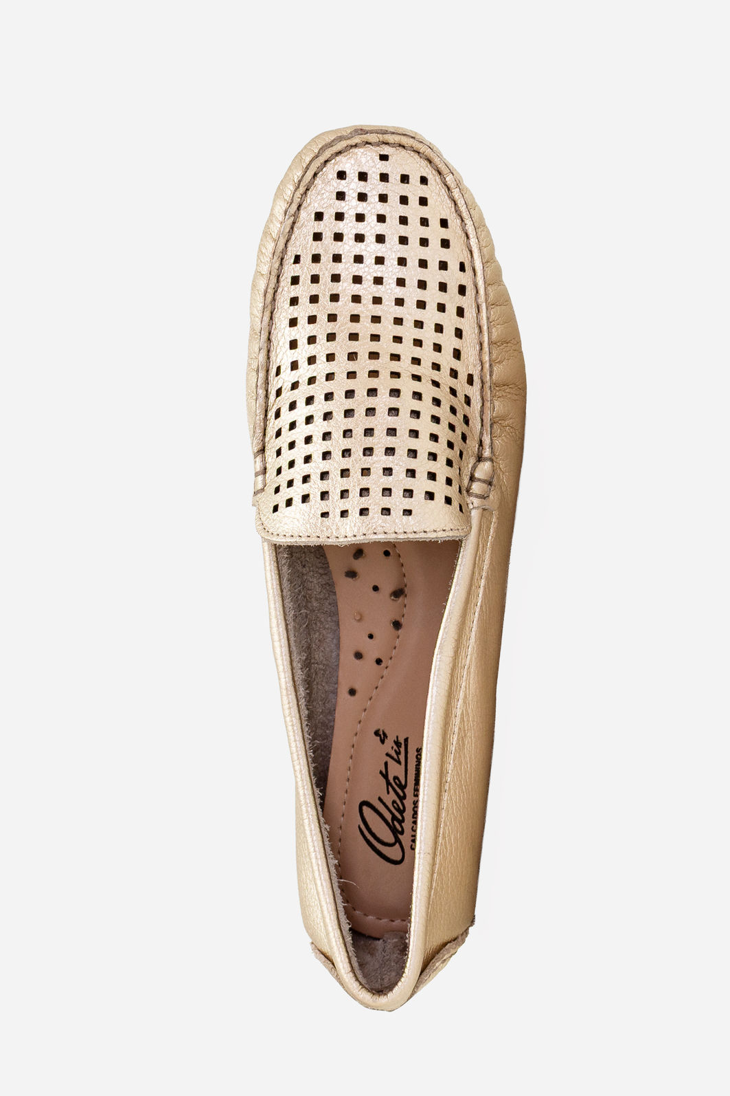 Mocassim em Couro com Recortes Muito Macio Champagne Mocassim em Couro com Recortes Muito Macio Champagne
