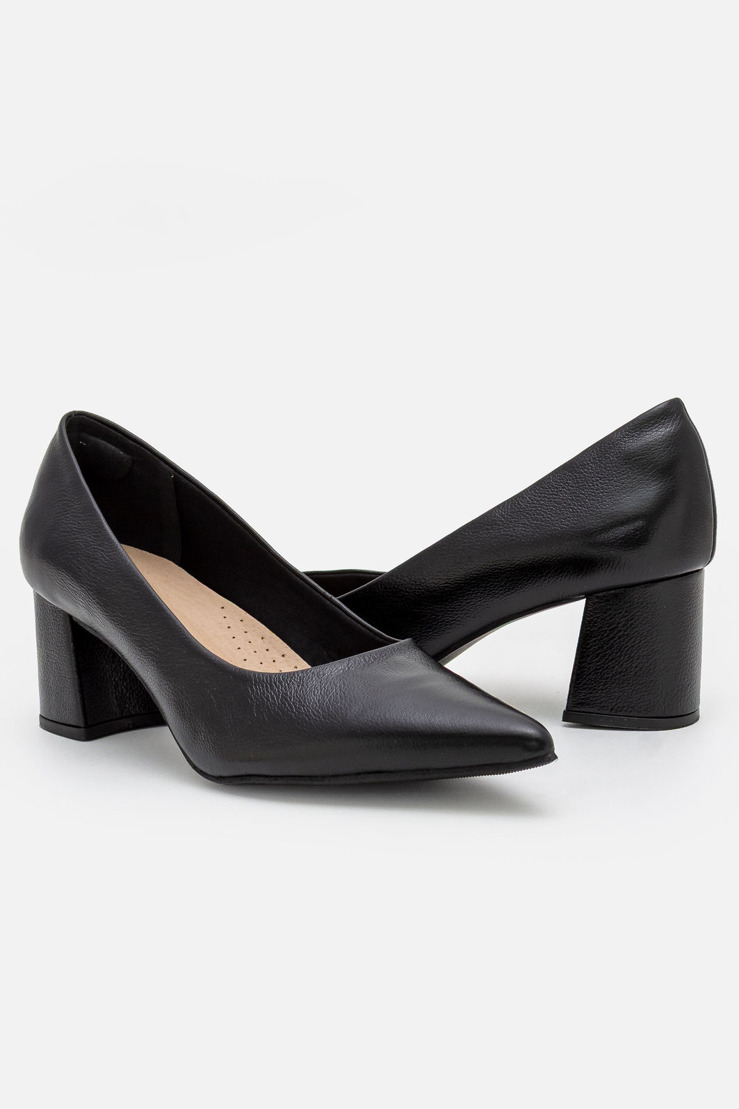 Scarpin Clássico em Couro com Salto Bloco Preto Scarpin Clássico em Couro com Salto Bloco Preto