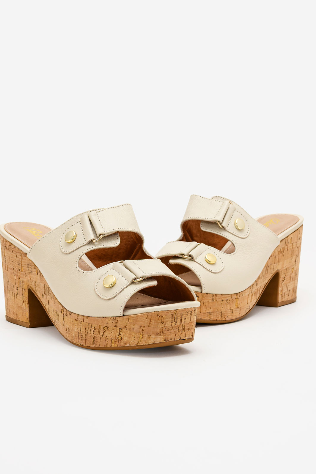 Mule em Couro com Salto de Cortiça Natural Off White