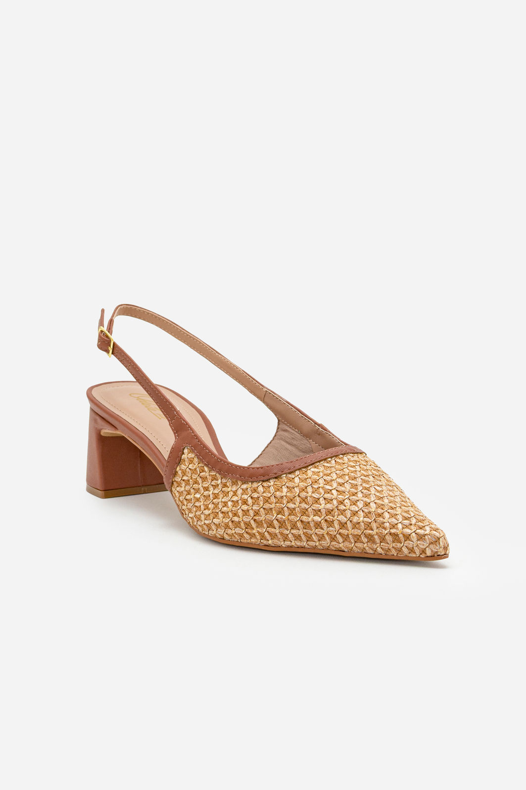 Slingback com Ráfia e Salto Bloco Caramelo Slingback com Ráfia e Salto Bloco Caramelo