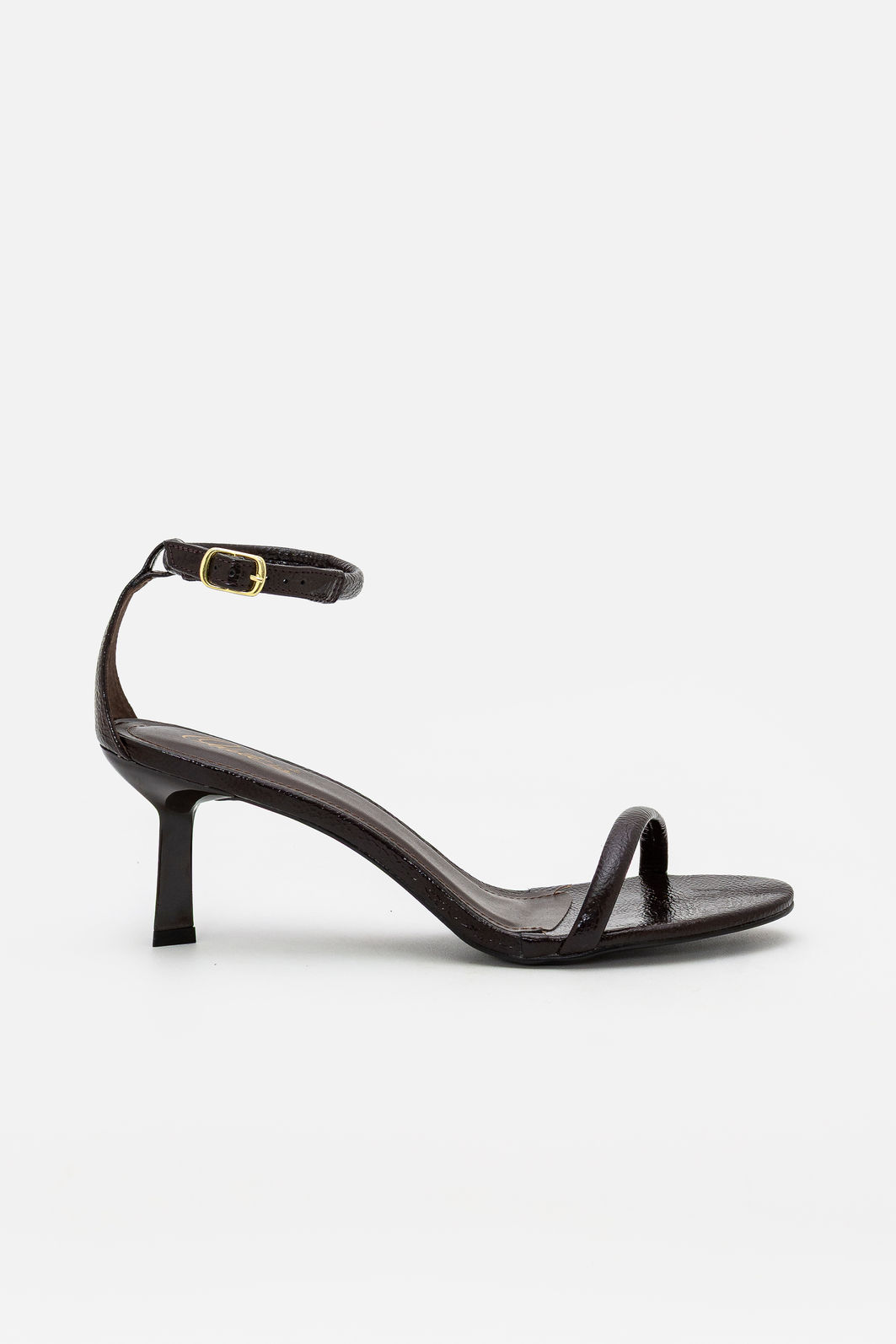 Sandália Delicada com Tira Fina com Salto Geométrico Marrom Sandália Delicada com Tira Fina com Salto Geométrico Marrom