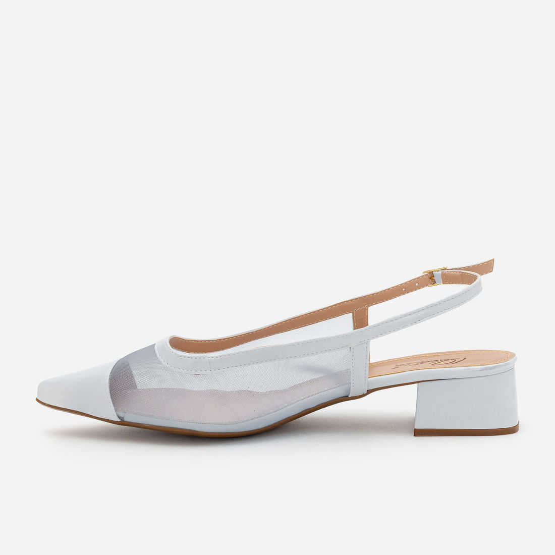 Slingback em Tela com Salto Baixo Azul Claro Slingback em Tela com Salto Baixo Azul Claro