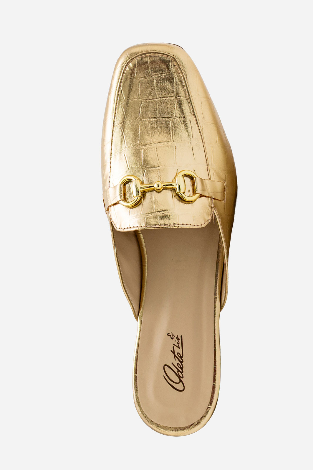 Mule em Croco com Horsebit Champagne