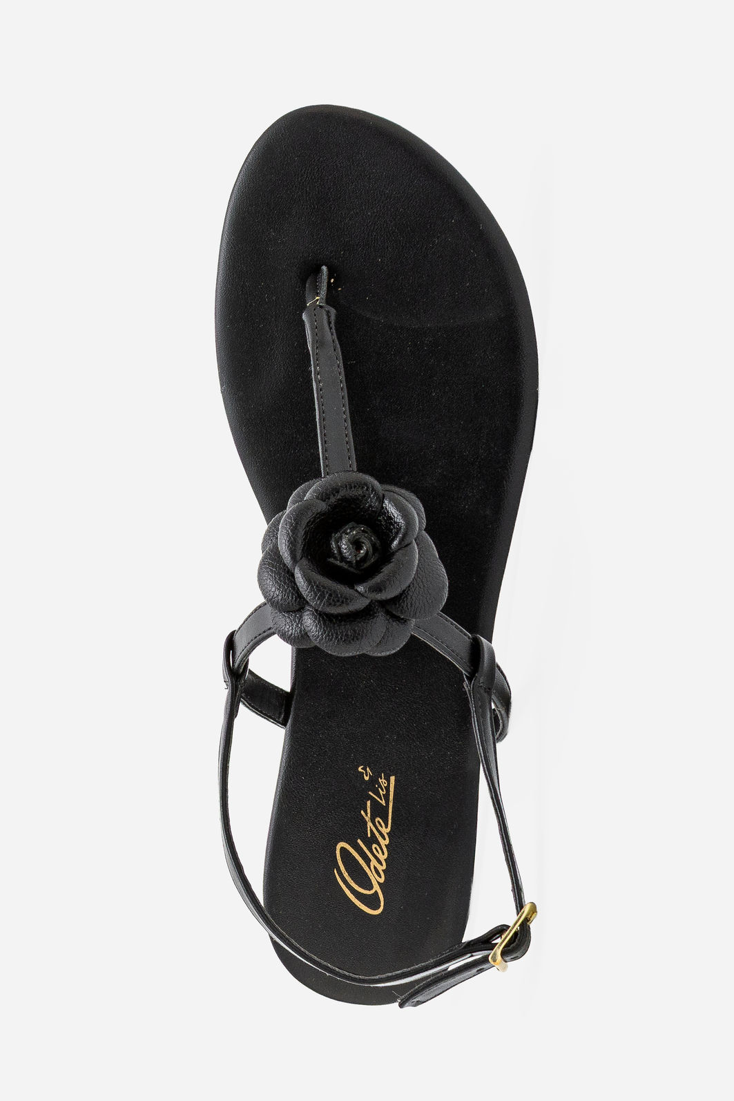 Rasteira Minimalista Com Flor Delicada Preto Rasteira Minimalista Com Flor Delicada Preto