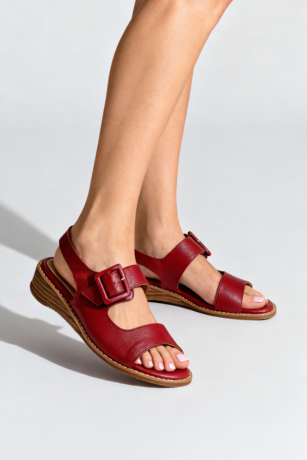 Sandália Baixa em Couro com Fivela Vermelha Sandália Baixa em Couro com Fivela Vermelha