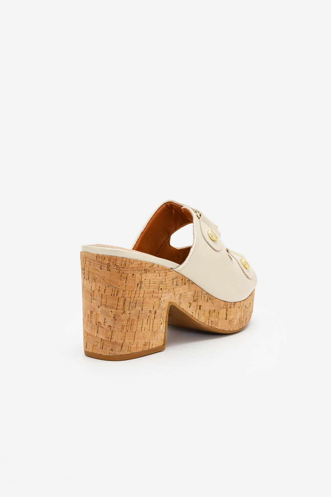 Mule em Couro com Salto de Cortiça Natural Off White