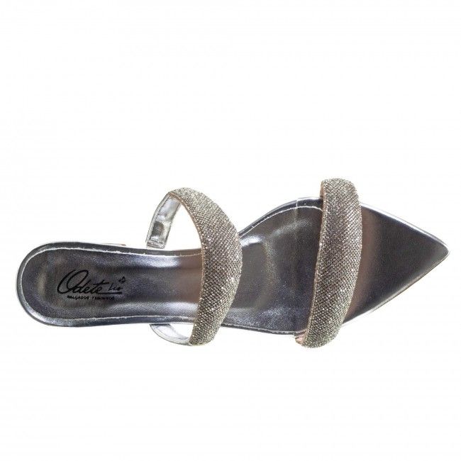 Mule Tiras com Brilhos e Salto Baixo Prata