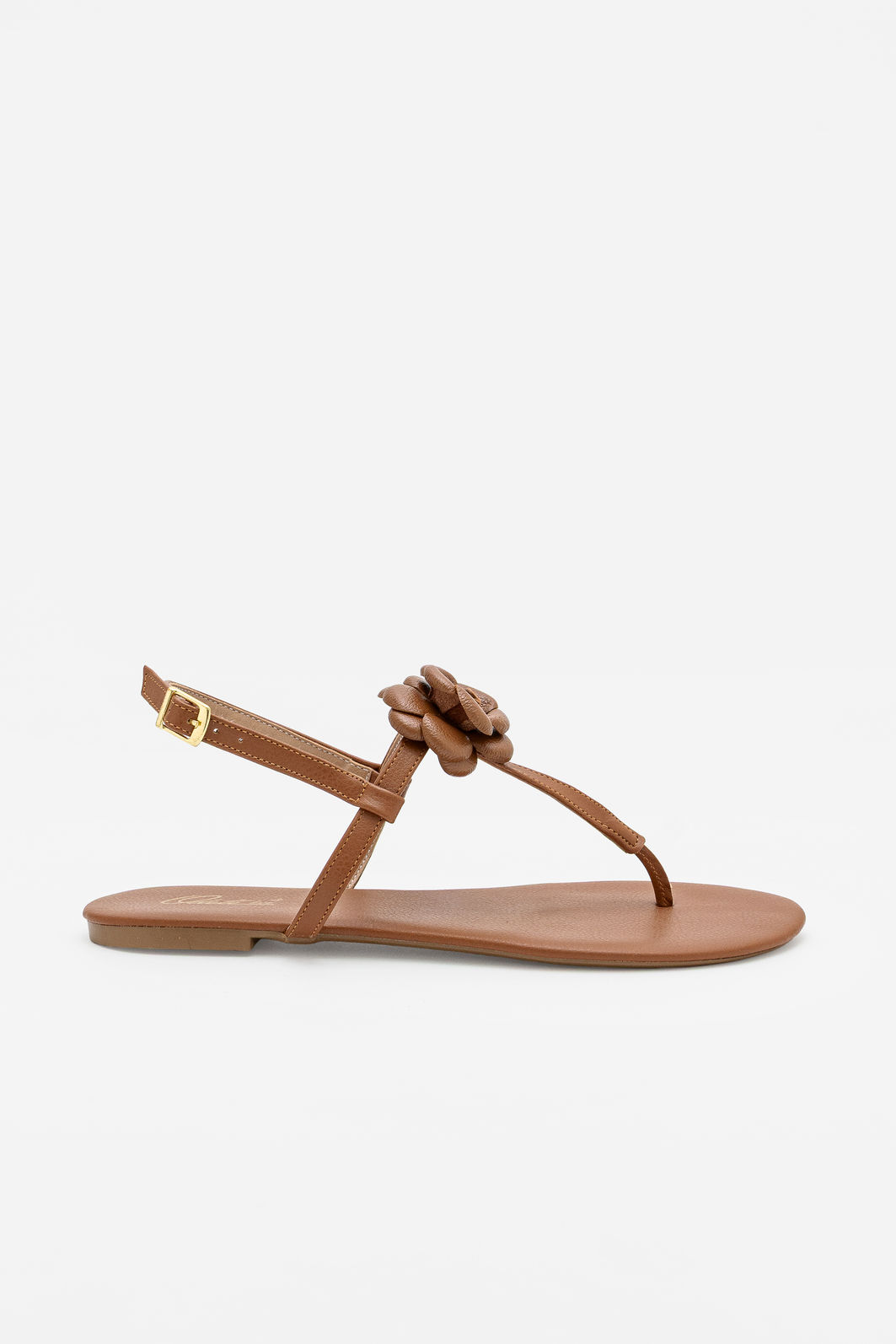 Rasteira Minimalista Com Flor Delicada Tostado