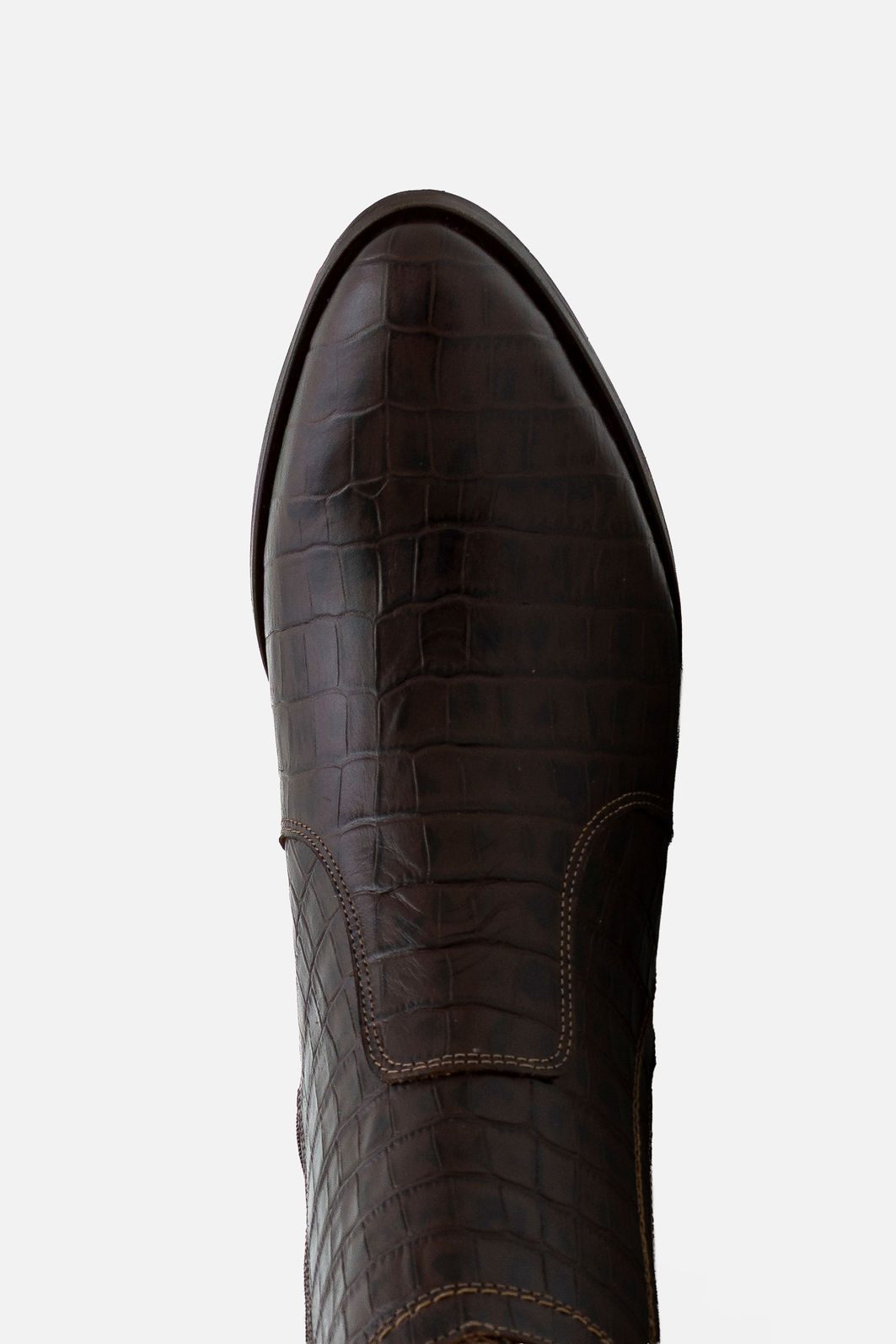 Bota em Couro Croco Elegante com Salto Bloco Café Bota em Couro Croco Elegante com Salto Bloco Café