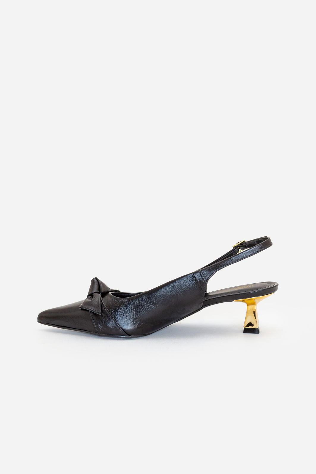Slingback com Laço em Couro e Salto Cromado Preto Slingback com Laço em Couro e Salto Cromado Preto