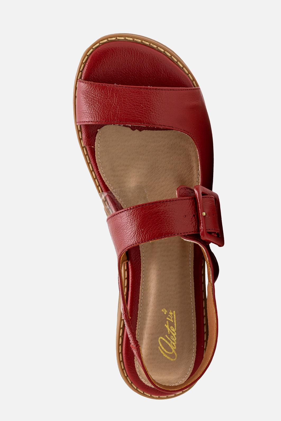 Sandália Baixa em Couro com Fivela Vermelha Sandália Baixa em Couro com Fivela Vermelha