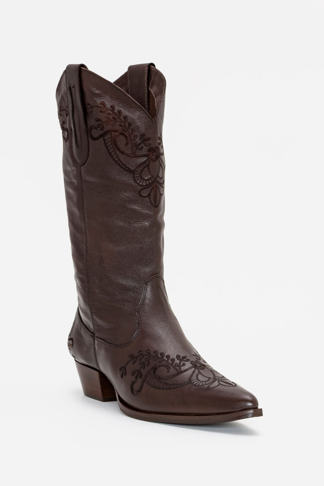 Bota Western em Couro com Bordados Marrom