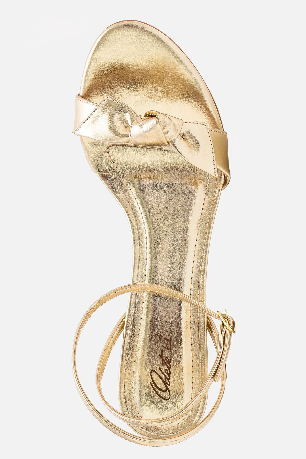 Sandália com Laço e Salto Geométrico Champagne Sandália com Laço e Salto Geométrico Champagne