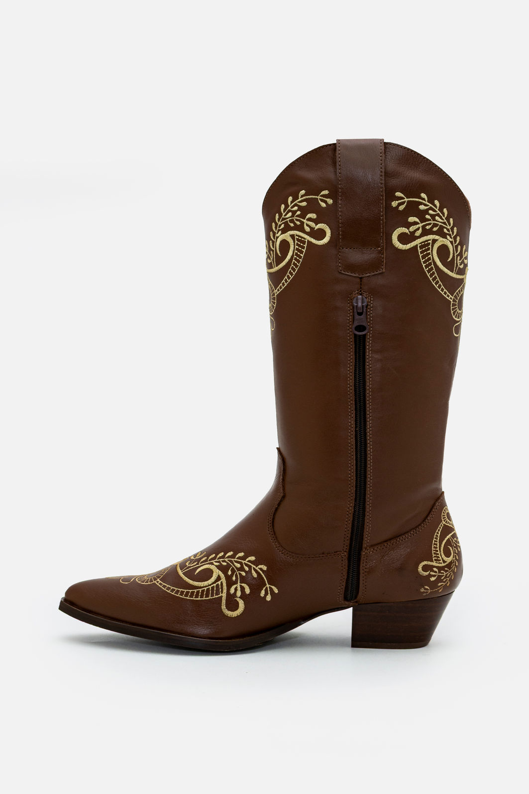 Bota Western em Couro com Bordados Tostado