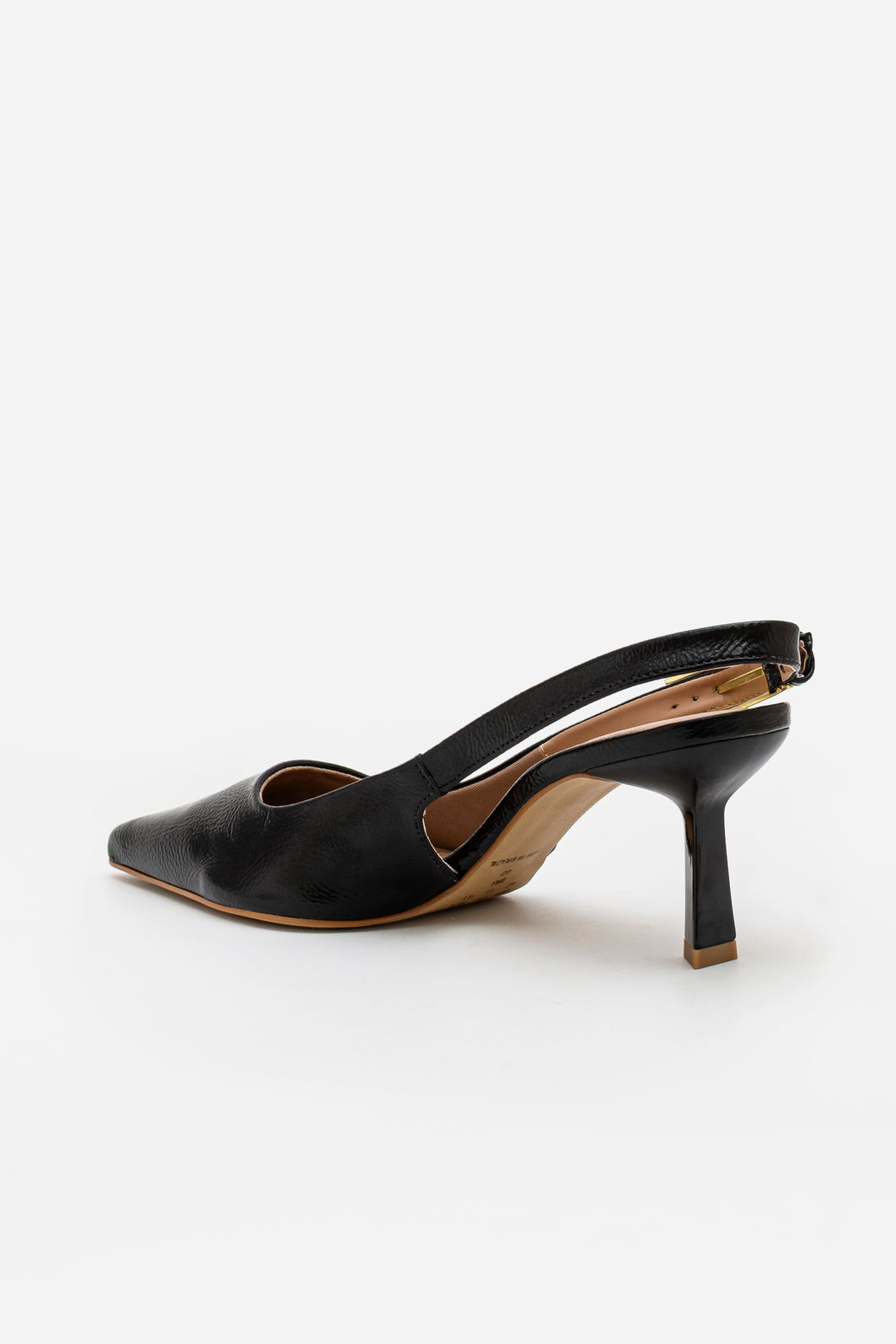 Slingback em Verniz com Fivela e Salto Geométrico Preto Slingback em Verniz com Fivela e Salto Geométrico Preto