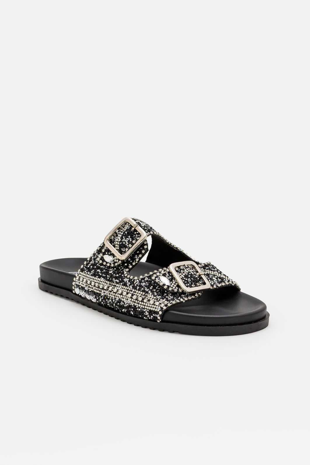 Papete Prática com Fivelas e Cristais Preta Papete Prática com Fivelas e Cristais Preta