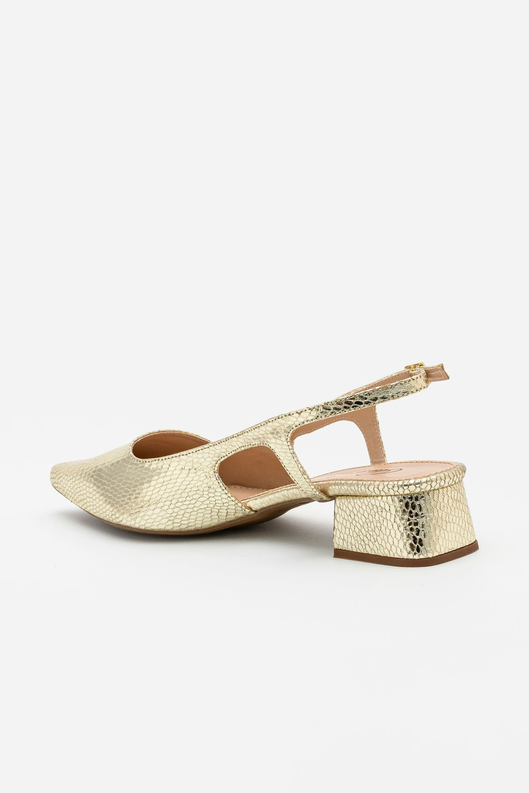 Slingback Texturizado com Salto Baixo Champagne Slingback Texturizado com Salto Baixo Champagne