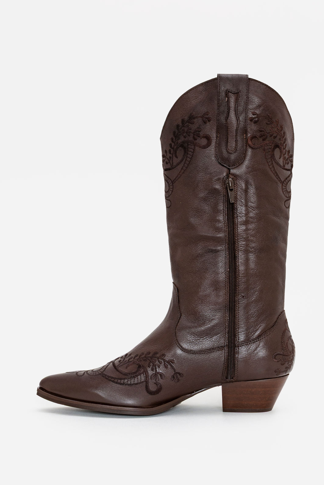 Bota Western em Couro com Bordados Marrom