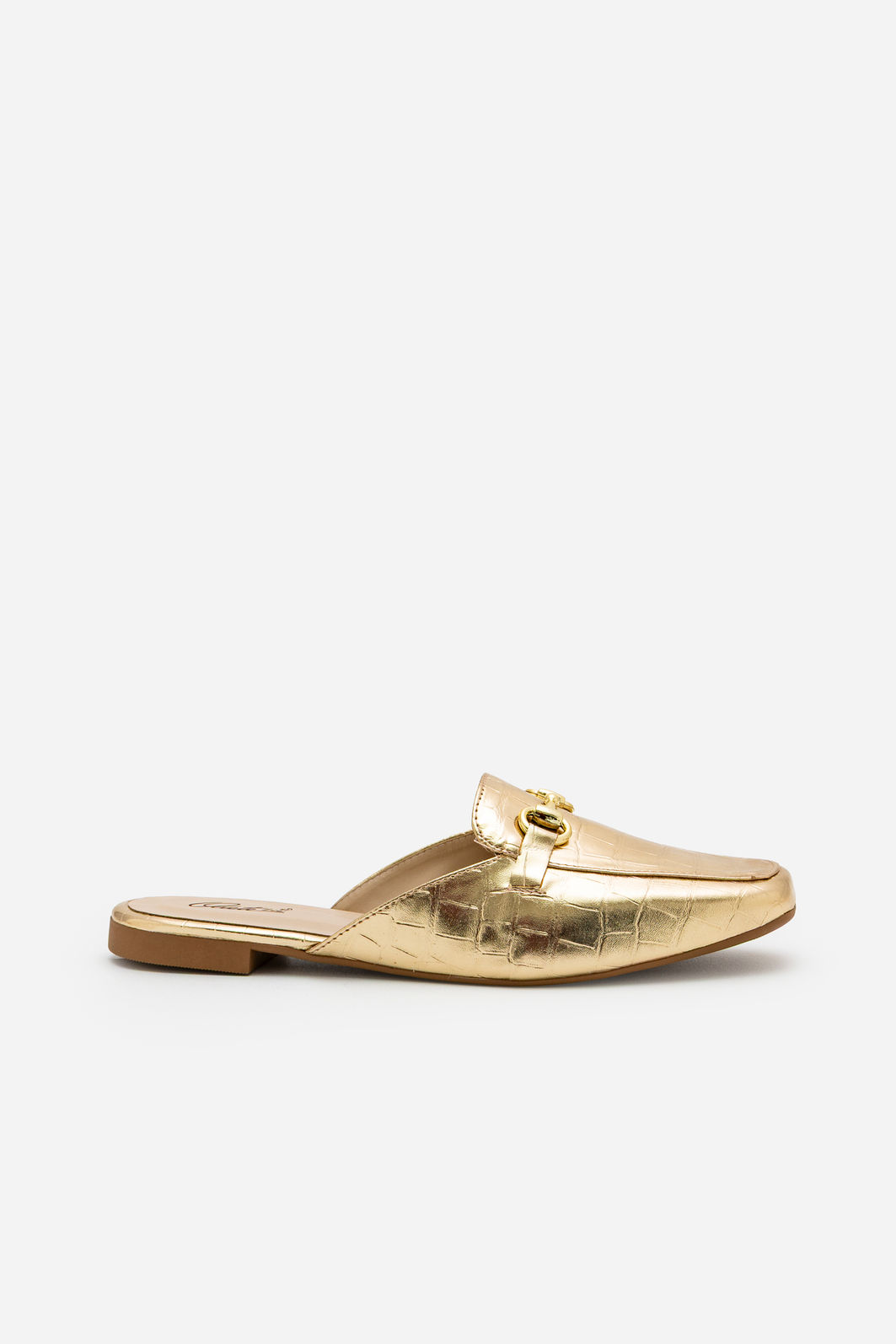 Mule em Croco com Horsebit Champagne