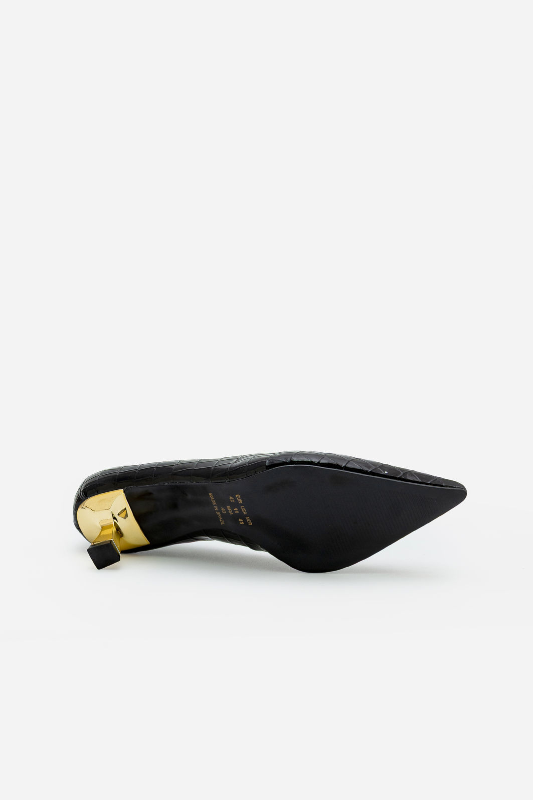 Scarpin em Croco Verniz com Salto Cromado Preto Scarpin em Croco Verniz com Salto Cromado Preto